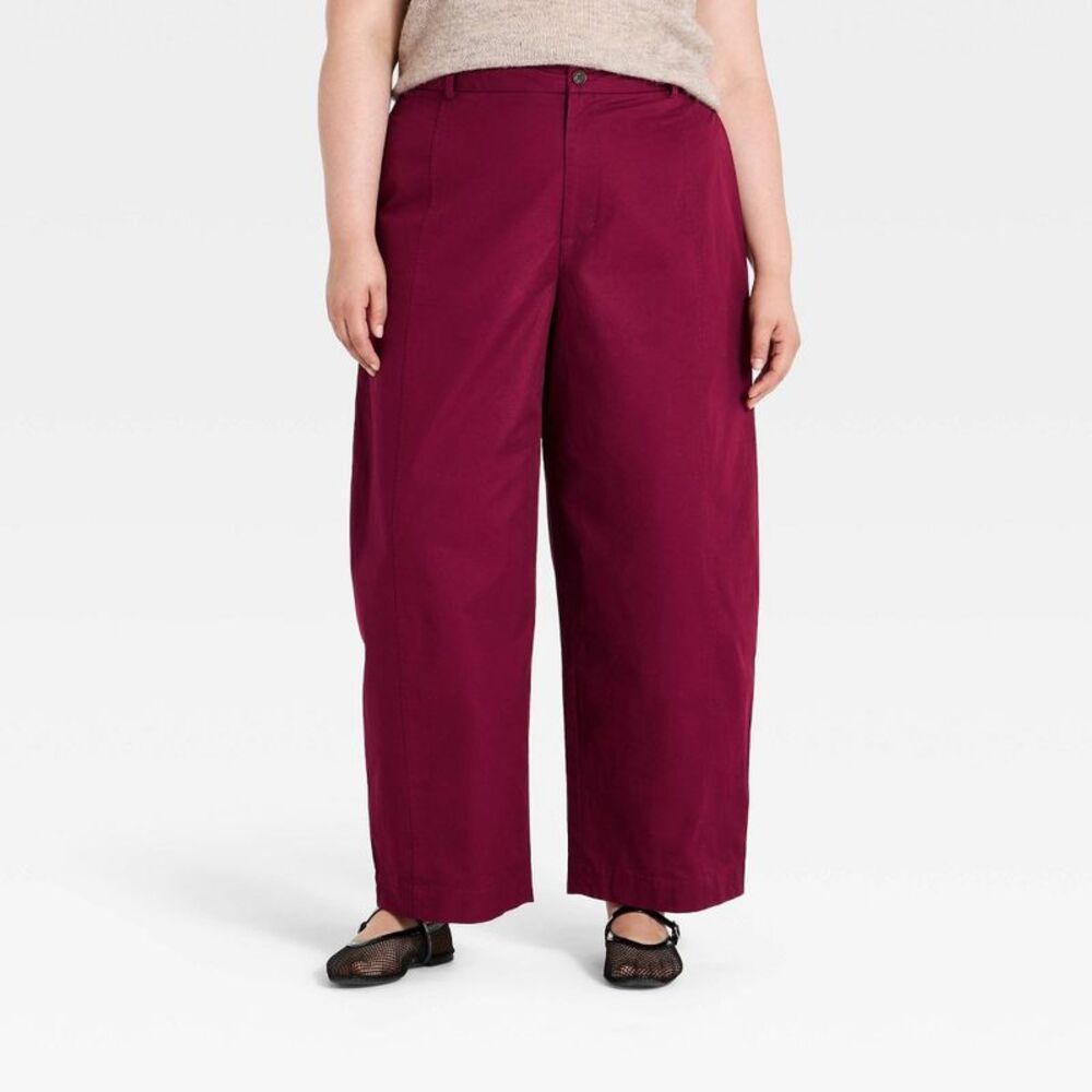 Women's High-Rise Twill Barrel Pants - A New Day Burgundy 18